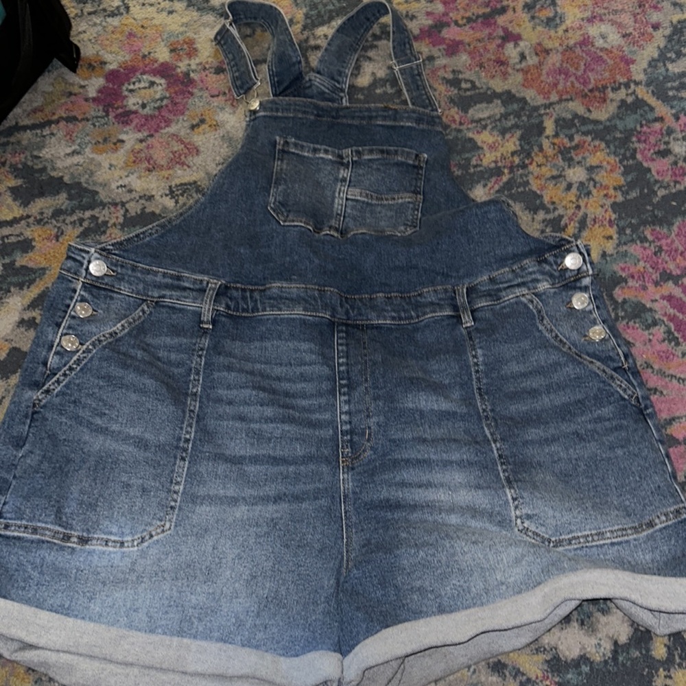 New Denim Shortalls - Ava & Viv™ Medium Wash - Picture 4 of 11